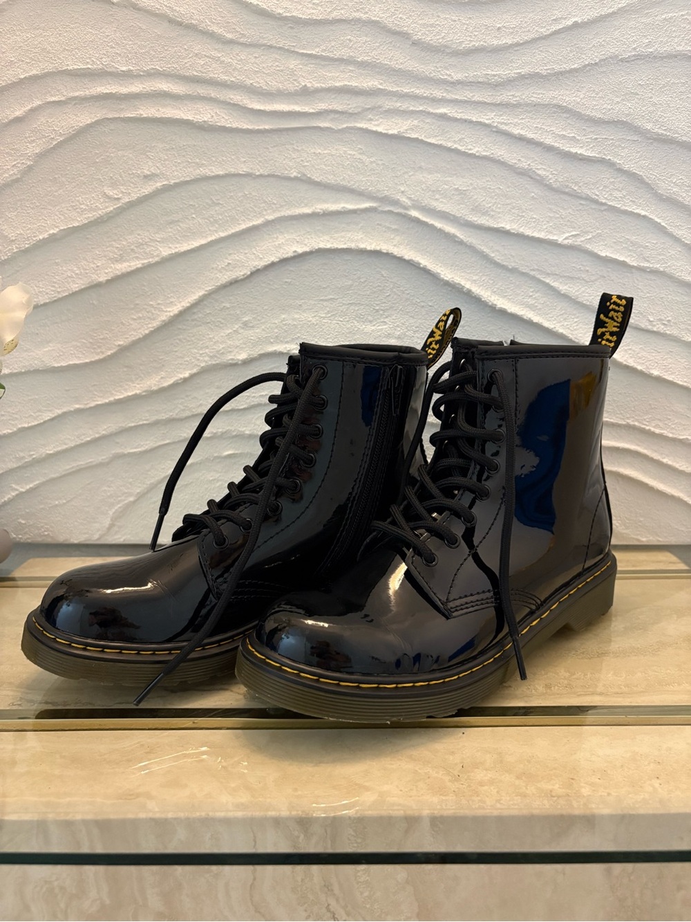 Dr. Martens Black Patent Leather Combat Boots Lace Up Side Zip